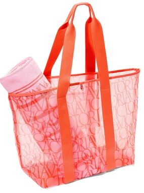 Victoria's Secret Coral Logo Beach Tote Tote and Beach Towel Set